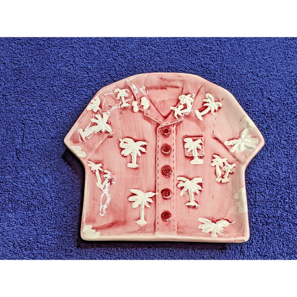 Tiki Plates Dessert Salad Appetizer Shirt Hawaiian Ceramic 7 x 7" EUC - Picture 2 of 7